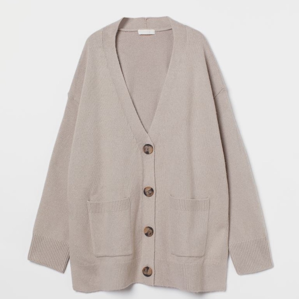 Oversized Beige Button-Up Cardigan